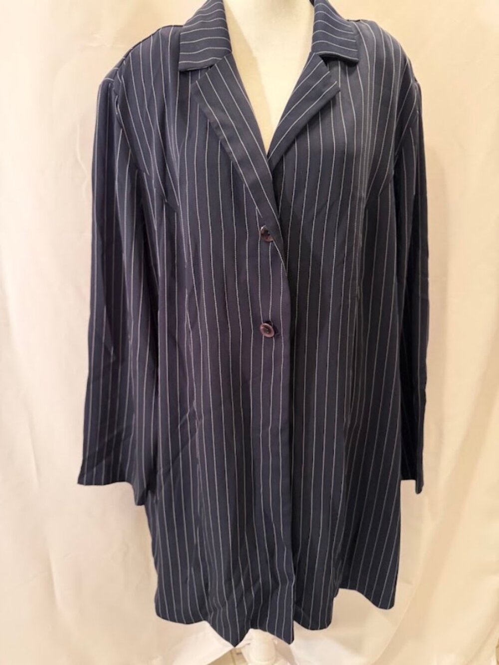 BLACK & White Pinstriped Blazer with Button Closure - 2x